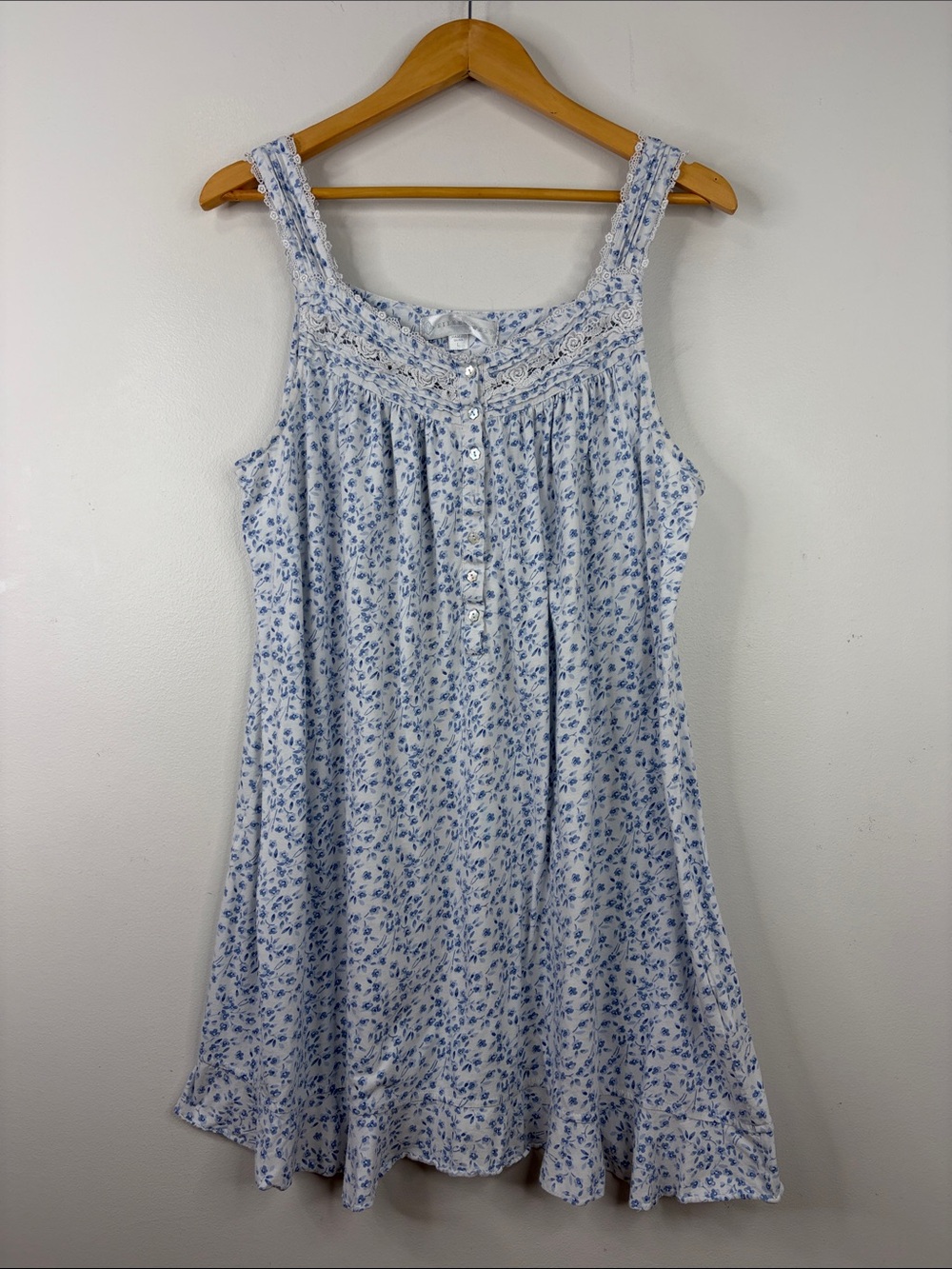 Eileen West Nightgown Womens Large White Blue Floral Cotton Modal Short Summer